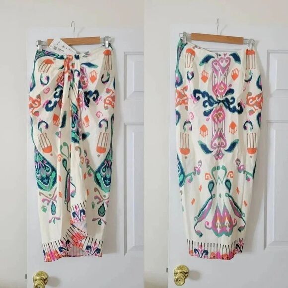 New Zara LINEN BLEND KNOTTED PARE SKIRT,Size XS,Color Ecru - Picture 4 of 12